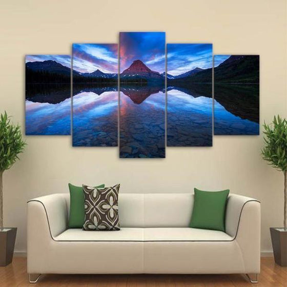 Blue Mountain Reflection Canvas Wall Art Living Room