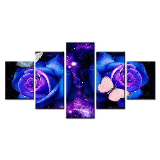 Blue Roses And Butterflies Canvas Wall Art