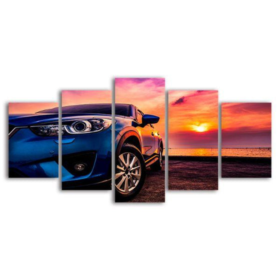 Blue Sedan 5 Panels Car Canvas Wall Art