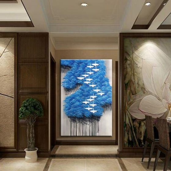Hand Painted Blue Forest Canvas Art
