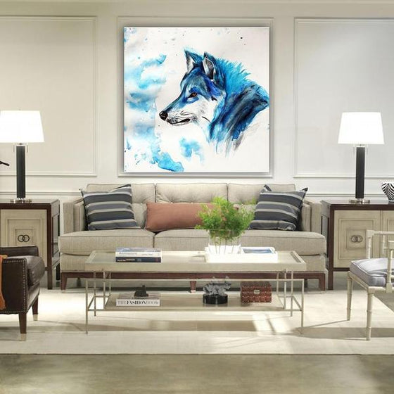 Blue Wolf Head Canvas Wall Art Living Room