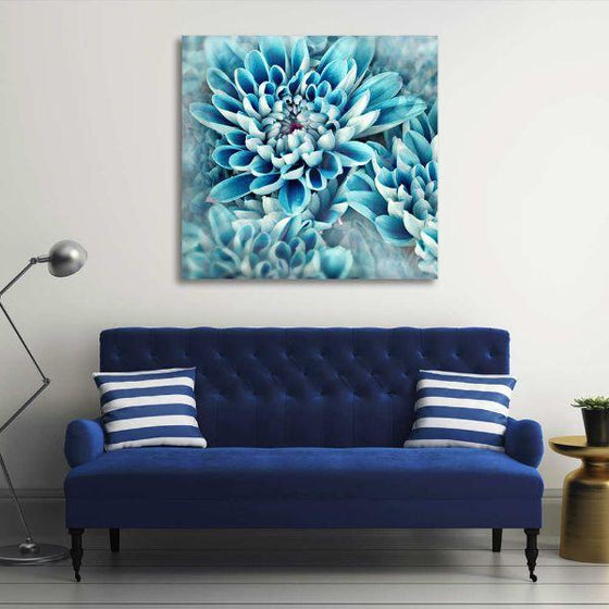 Blue Chrysanthemum Canvas Wall Art Living Room