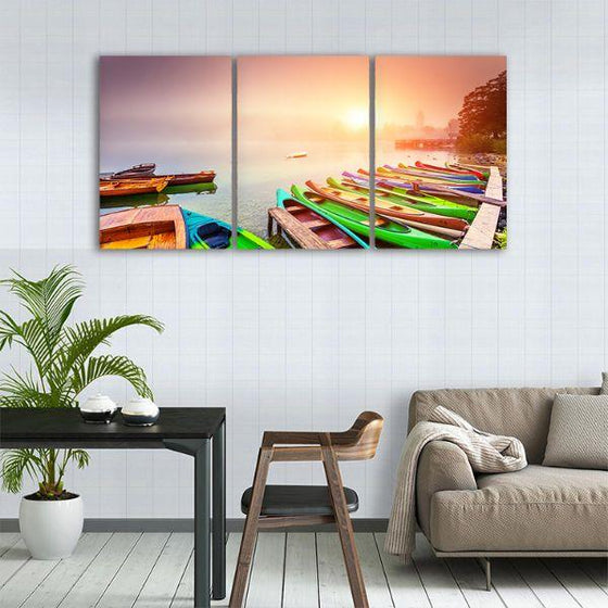 Boats In The River 3 Panels Canvas Wall Art Dining Room