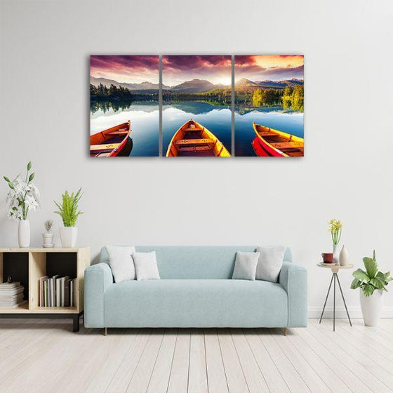 Boats To The Forest 3 Panels Canvas Wall Art Decor