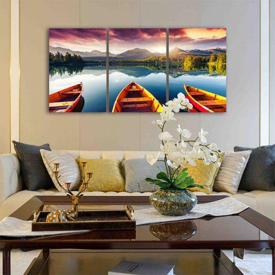 Boats To The Forest 3 Panels Canvas Wall Art Living Room