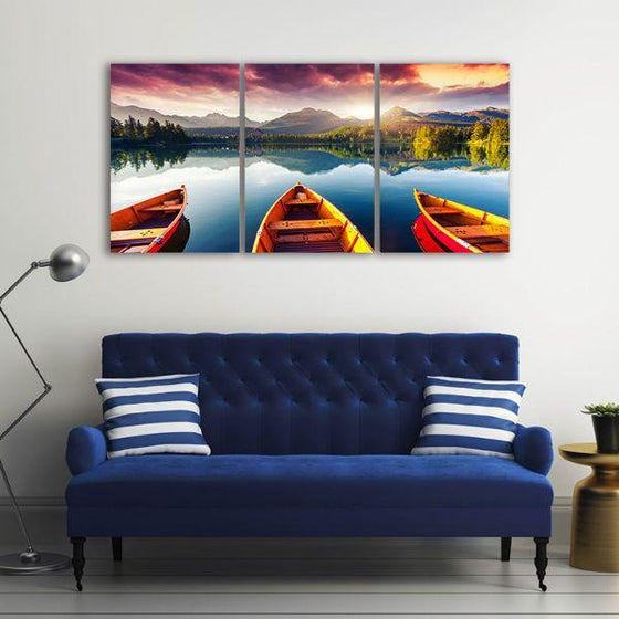 Boats To The Forest 3 Panels Canvas Wall Art Office