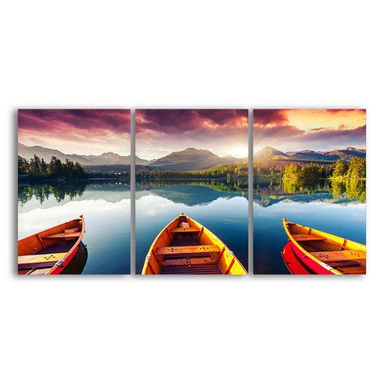 Boats To The Forest 3 Panels Canvas Wall Art