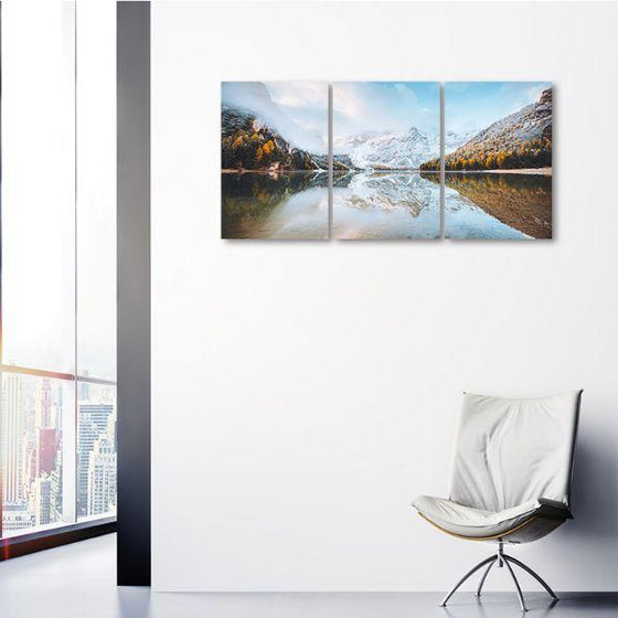 Braies Lake Of Tyrol 3 Panels Canvas Wall Art Office