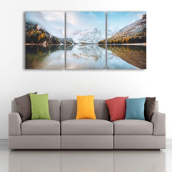 Braies Lake Of Tyrol 3 Panels Canvas Wall Art Decor