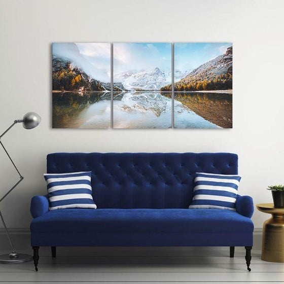 Braies Lake Of Tyrol 3 Panels Canvas Wall Art Prints