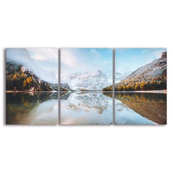 Braies Lake Of Tyrol 3 Panels Canvas Wall Art