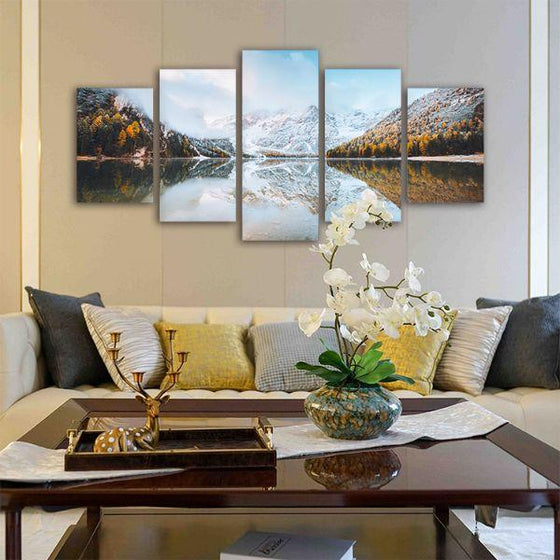 Braies Lake Of Tyrol 5-Panel Canvas Wall Art Living Room