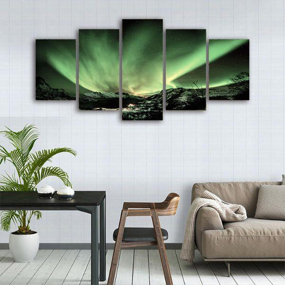 Bright Aurora Borealis 5-Panel Canvas Wall Art Dining Room