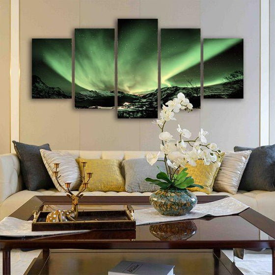Bright Aurora Borealis 5-Panel Canvas Wall Art Living Room