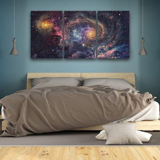 Bright Starry Universe 3 Panels Canvas Wall Art Bed Room