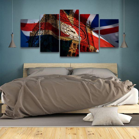 Britain's Flag & Big Ben 5 Panels Canvas Wall Art Bedroom