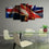 Britain's Flag & Big Ben 5 Panels Canvas Wall Art Office