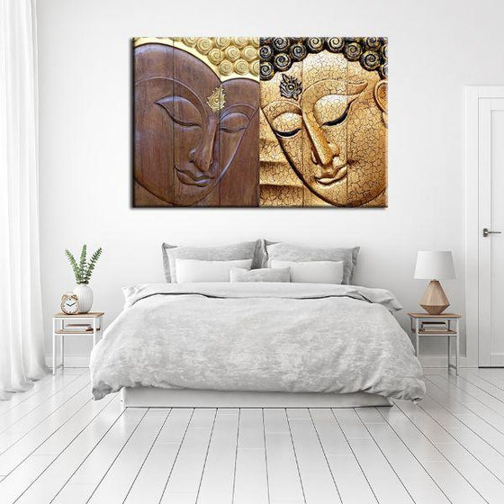 Brown And Gold Buddhas Canvas Wall Art Bedroom