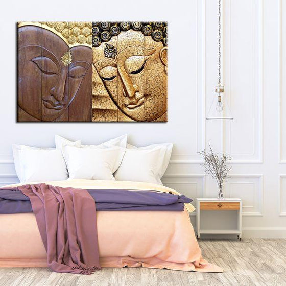 Brown And Gold Buddhas Canvas Wall Art Print