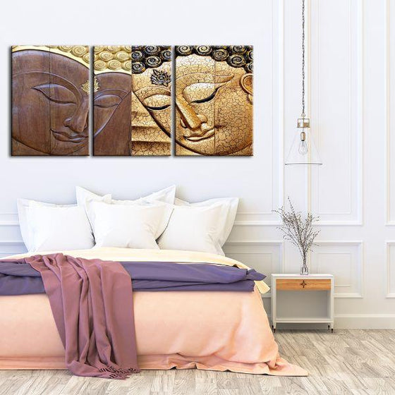 Brown And Gold Buddhas 3 Panels Canvas Wall Art Print