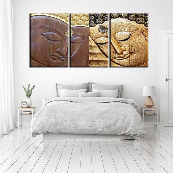 Brown And Gold Buddhas 3 Panels Canvas Wall Art Set