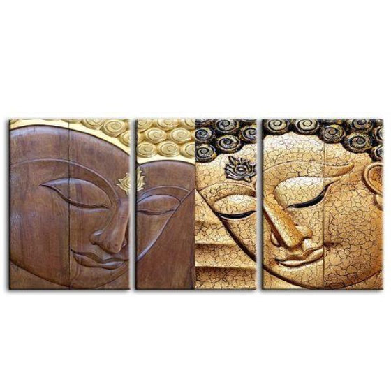 Brown And Gold Buddhas 3 Panels Canvas Wall Art
