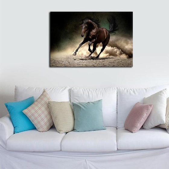 Brown Galloping Horse Canvas Wall Art Print