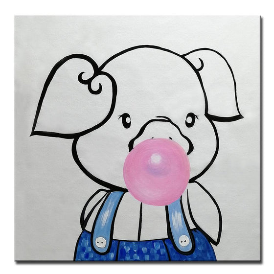 Hand Painted Bubblegum Pig Canvas Art