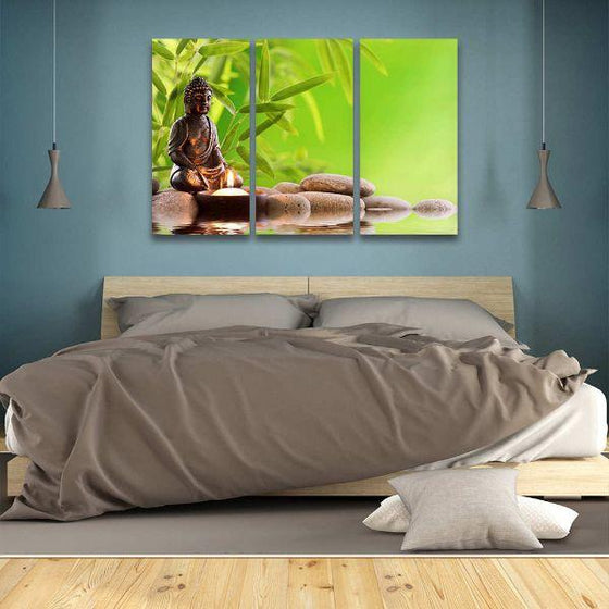 Buddha & Burning Candle 3 Panels Canvas Wall Art Bedroom