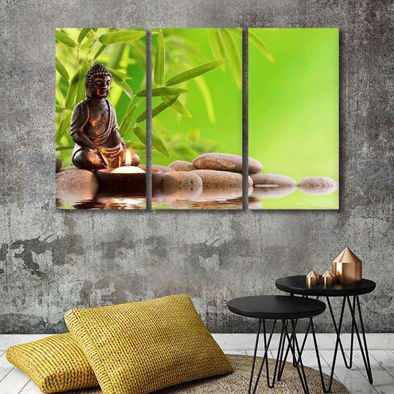 Buddha & Burning Candle 3 Panels Canvas Wall Art Decor