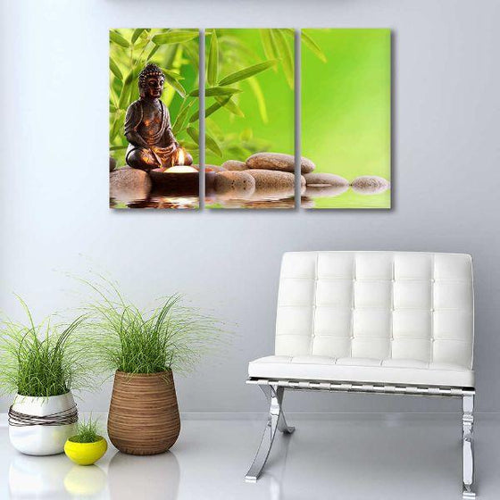 Buddha & Burning Candle 3 Panels Canvas Wall Art Set