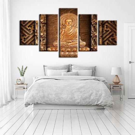 Buddha With Halo 5 Panels Canvas Wall Art Bedroom