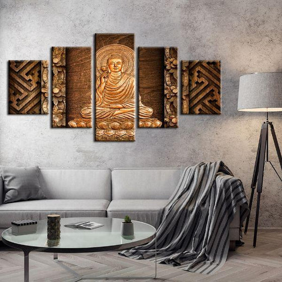 Buddha With Halo 5 Panels Canvas Wall Art Living Room