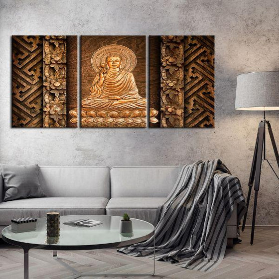 Buddha With Halo 3 Panels Canvas Wall Art Decor