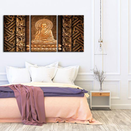 Buddha With Halo 3 Panels Canvas Wall Art Print