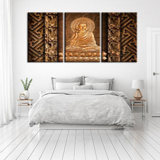 Buddha With Halo 3 Panels Canvas Wall Art Set