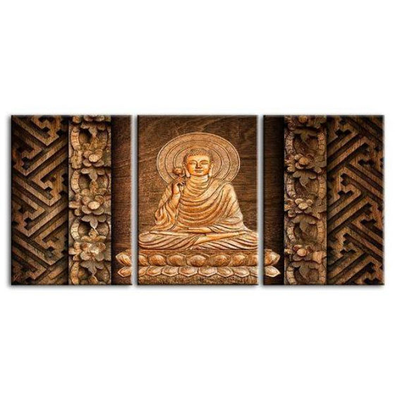 Buddha With Halo 3 Panels Canvas Wall Art