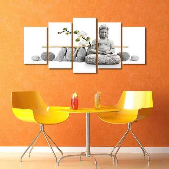 Buddha With Zen Stones 5 Panels Canvas Wall Art Dining Room