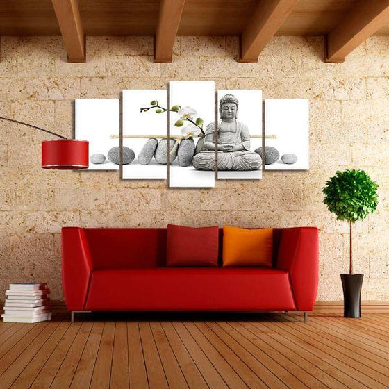 Buddha With Zen Stones 5 Panels Canvas Wall Art Living Room