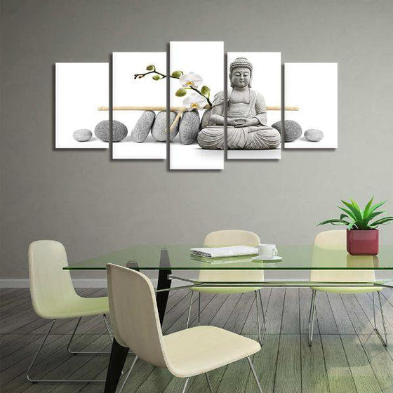 Buddha With Zen Stones 5 Panels Canvas Wall Art Office