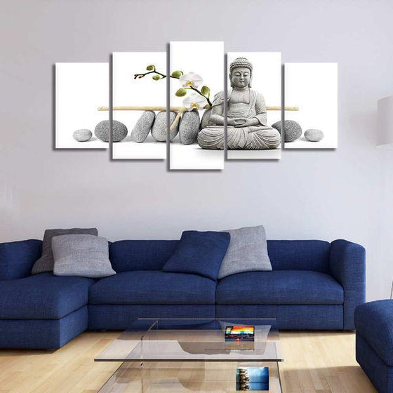 Buddha With Zen Stones 5 Panels Canvas Wall Art Set