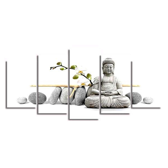 Buddha With Zen Stones 5 Panels Canvas Wall Art