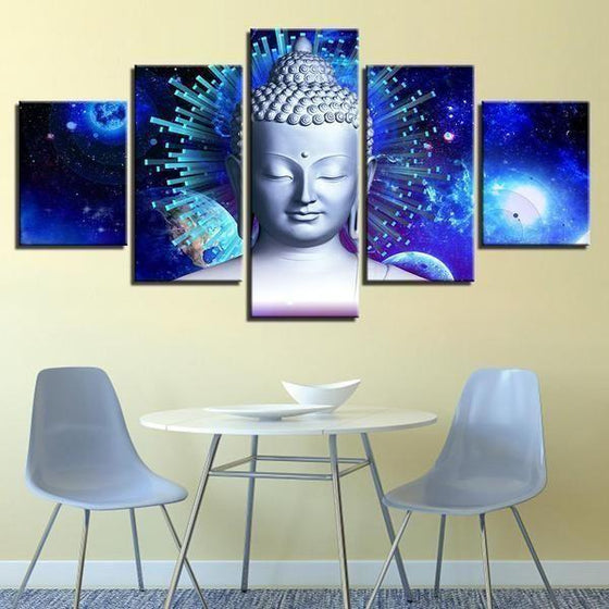 Bright Blue Abstract Buddha Canvas Wall Art