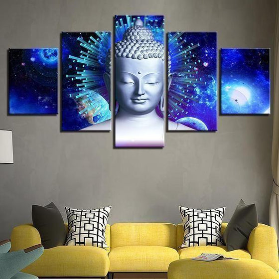 Bright Blue Abstract Buddha Canvas Wall Art Living Room