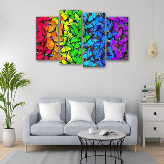 Butterflies In Chromatic Colors Canvas Wall Art Living Room