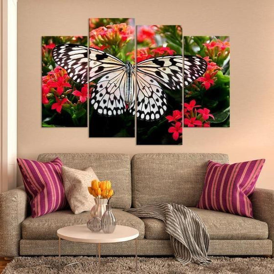 Butterfly On Flowers Canvas Wall Art Living Room