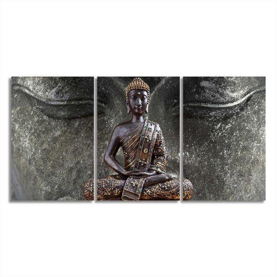 Calm Buddha Statue 3 Panels Canvas Wall Art