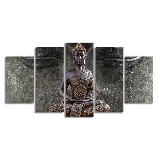 Calm Buddha Statue 5 Panels Canvas Wall Art