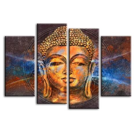 Calm Face Of Buddha 4 Panels Canvas Wall Art