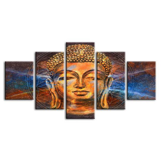 Calm Face Of Buddha 5 Panels Canvas Wall Art